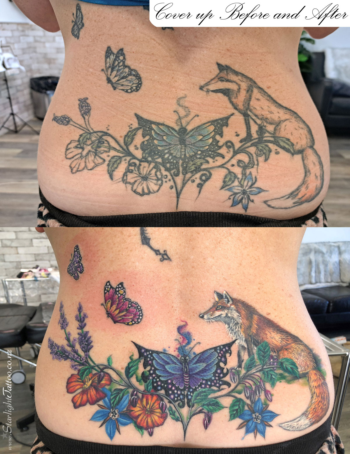 Fox, butterflies and flowers cover up