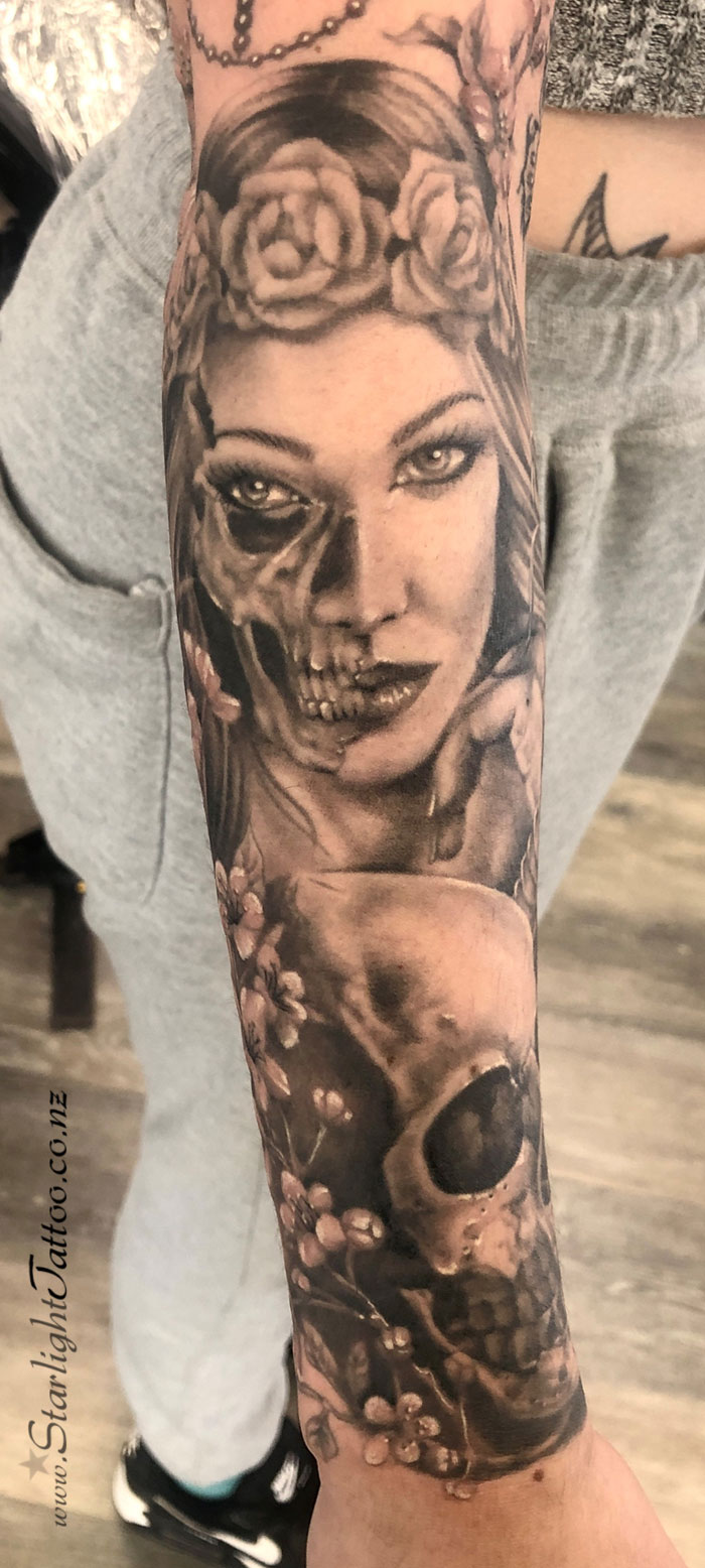 Woman's face and skull